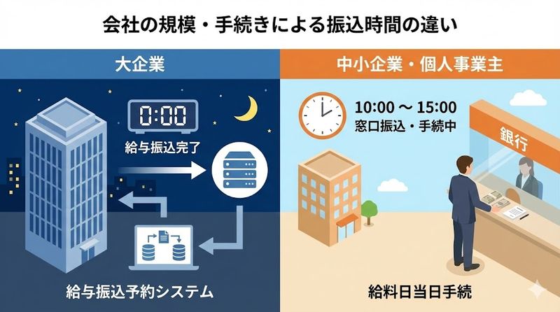 3.会社の規模や手続き方法による振込時間の違い
