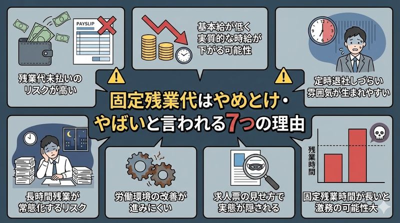 2.固定残業代はやめとけ・やばいと言われる7つの理由