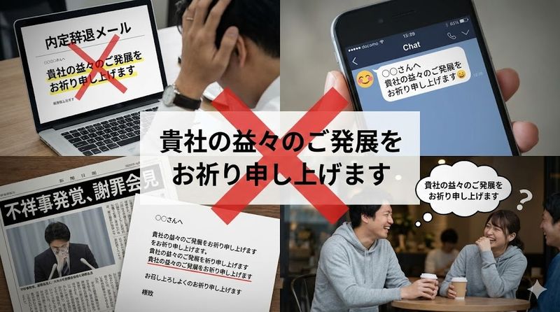 3.「貴社の益々のご発展をお祈り申し上げます」を使ってはいけない場面