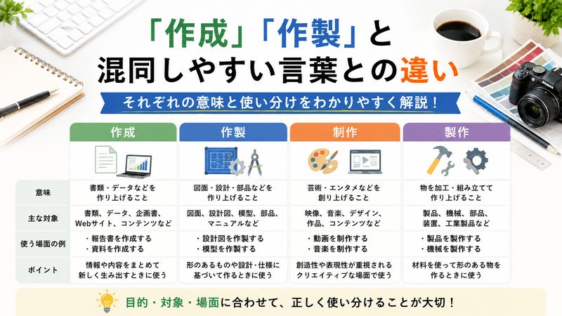 4.「作成」「作製」と混同しやすい言葉との違い